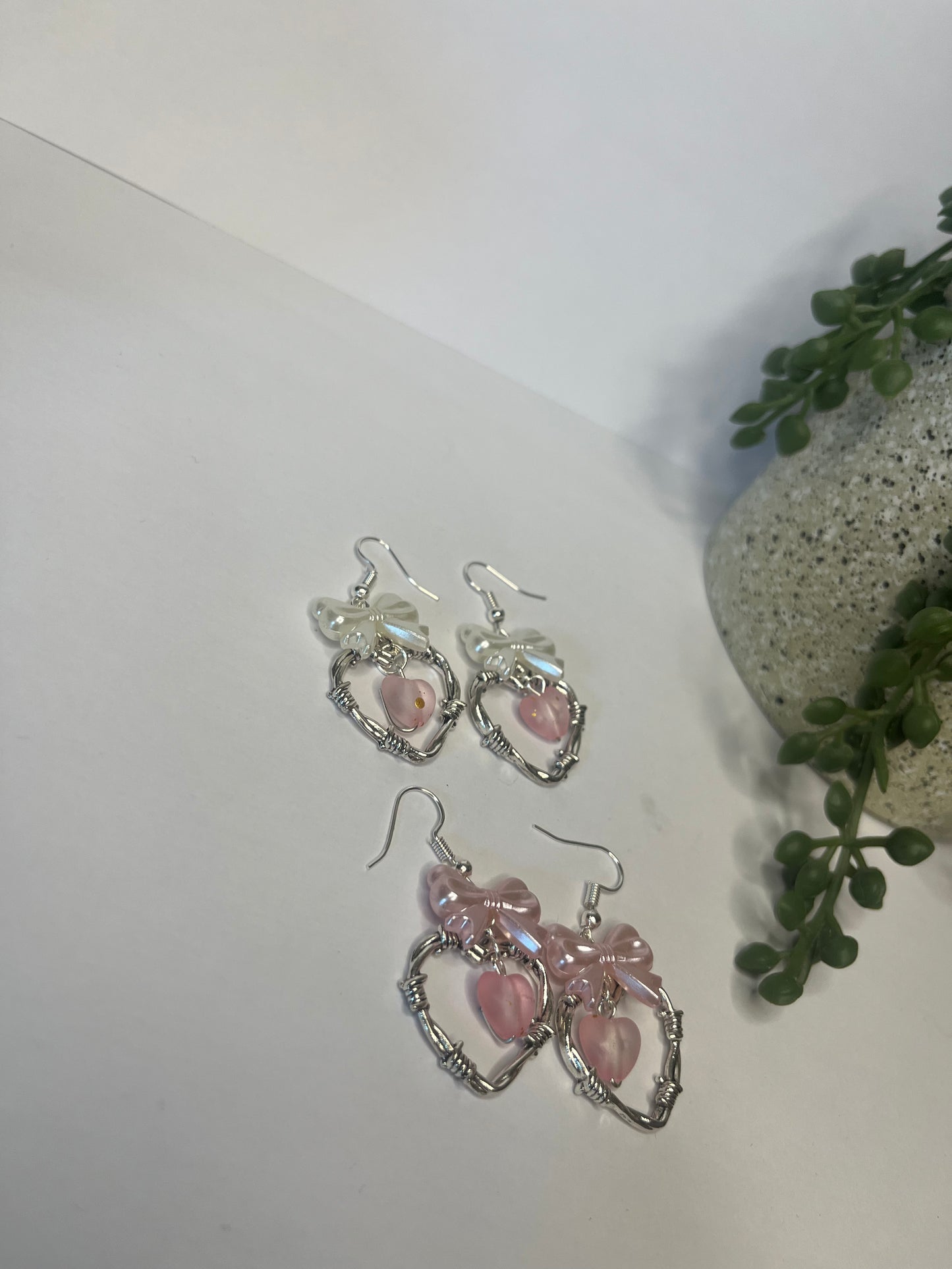 Fairycore Ribbon Hearts Dangle Earrings