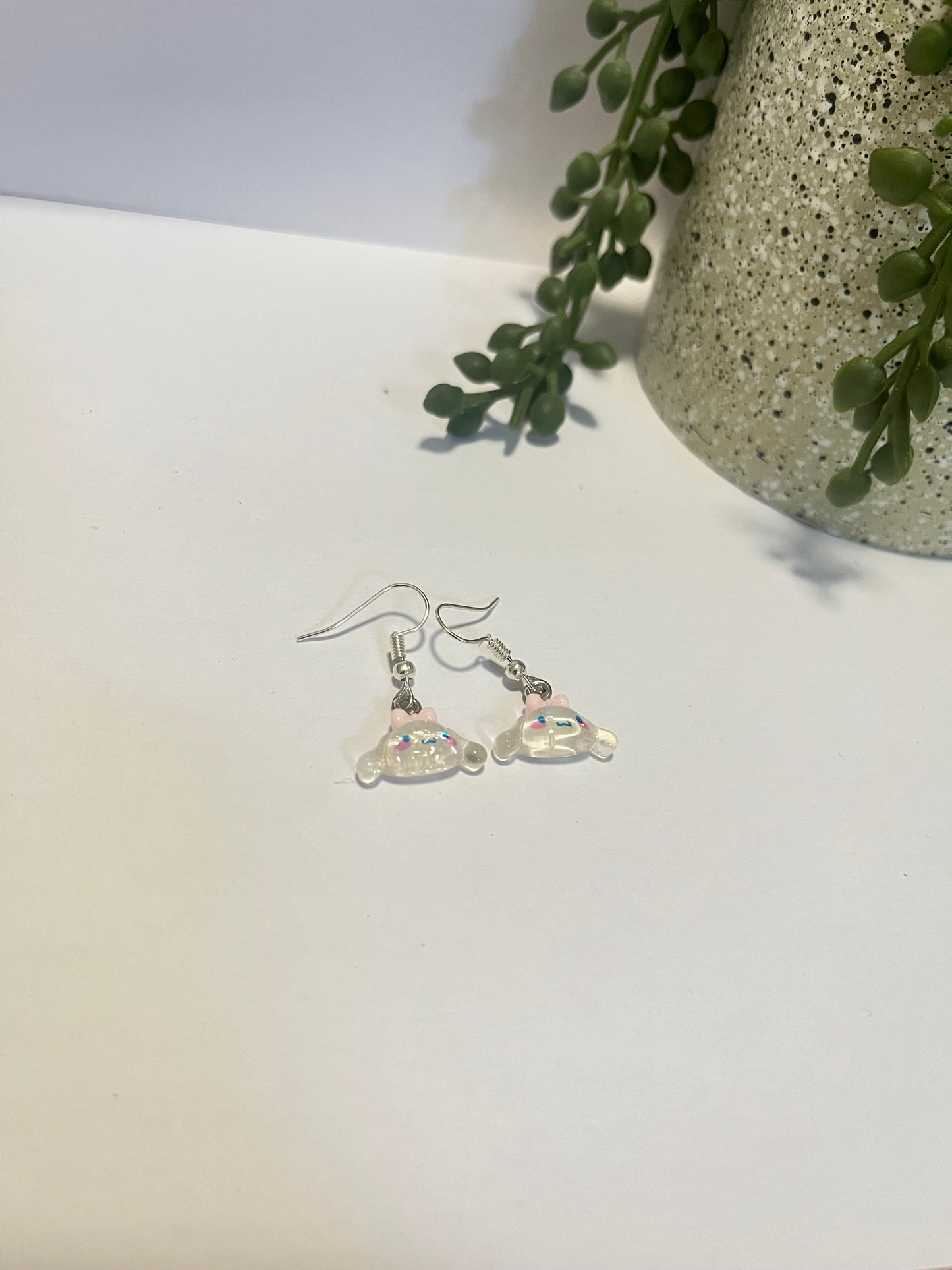 Pink Bow Puppy Dangle Earrings
