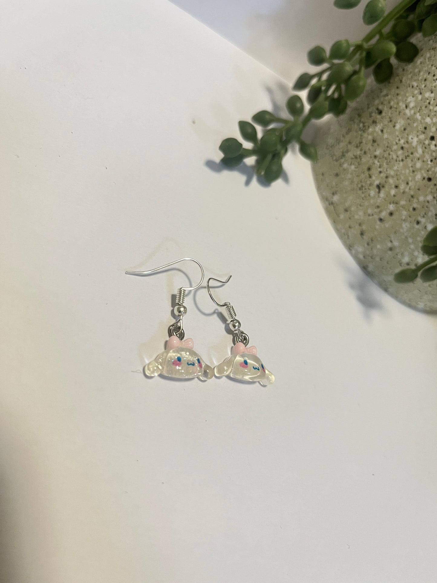 Pink Bow Puppy Dangle Earrings