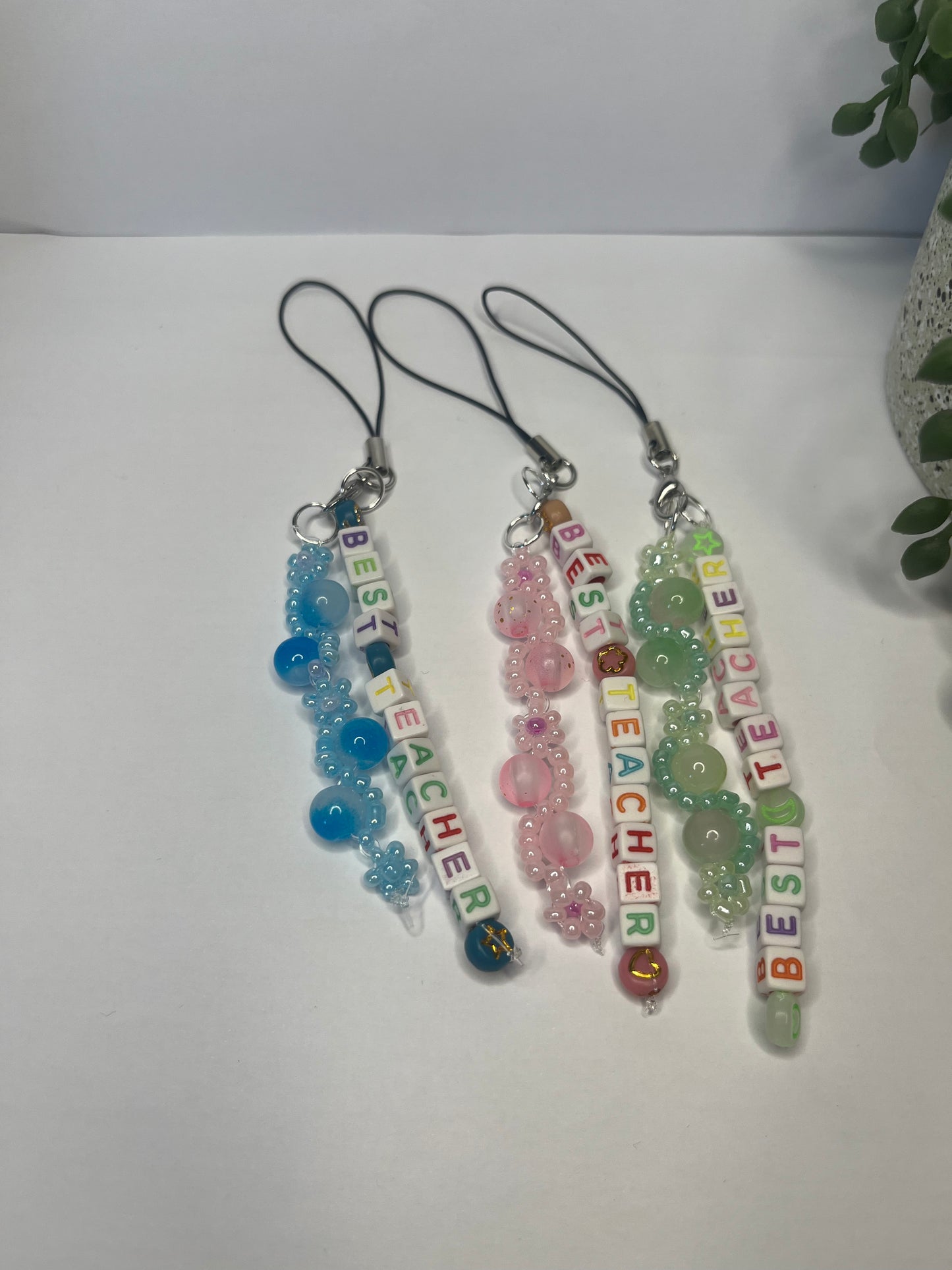 Best Teacher Beaded Phone Charm/ Key Rings