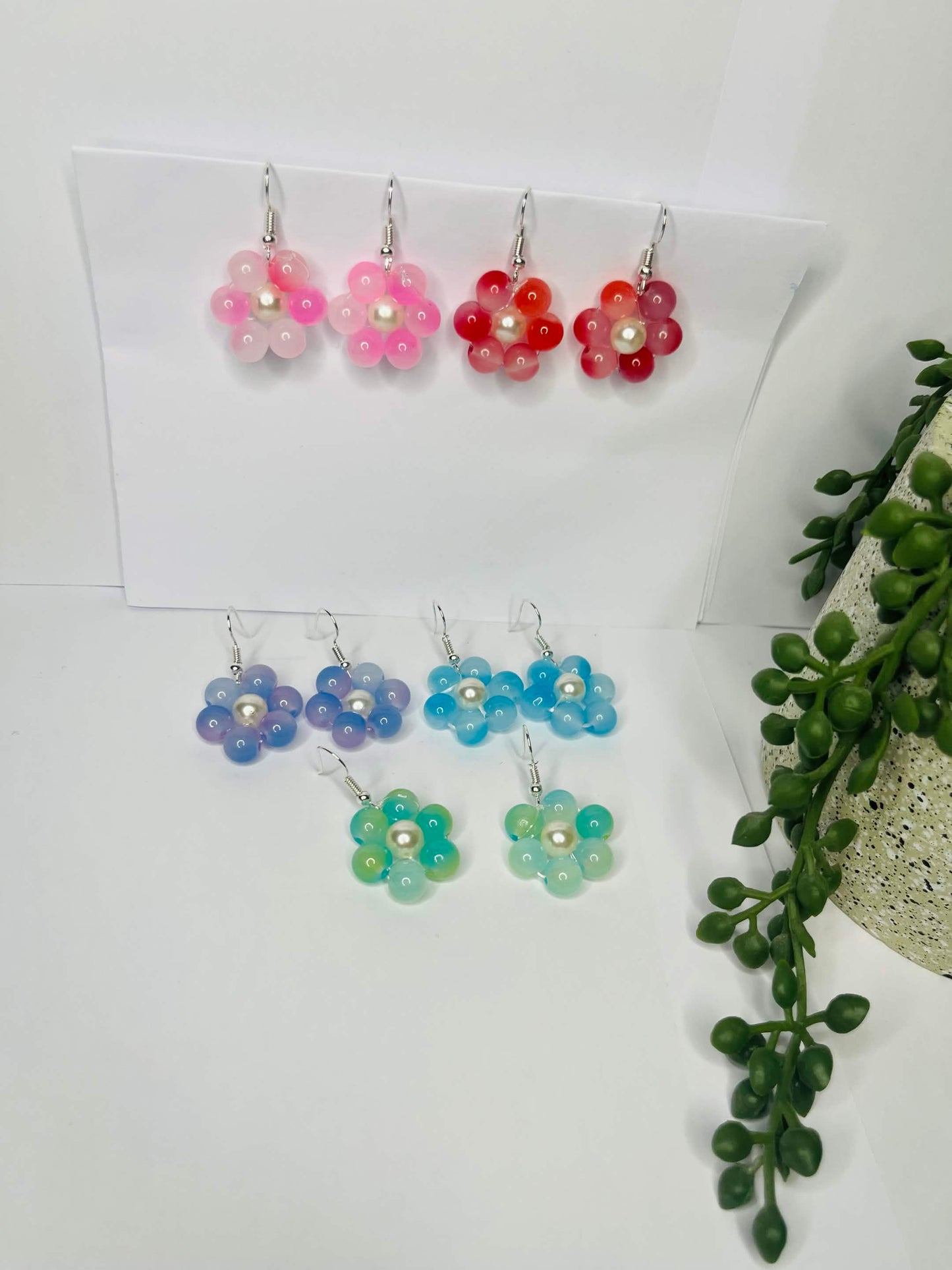 Beaded weaving flower dangle earrings