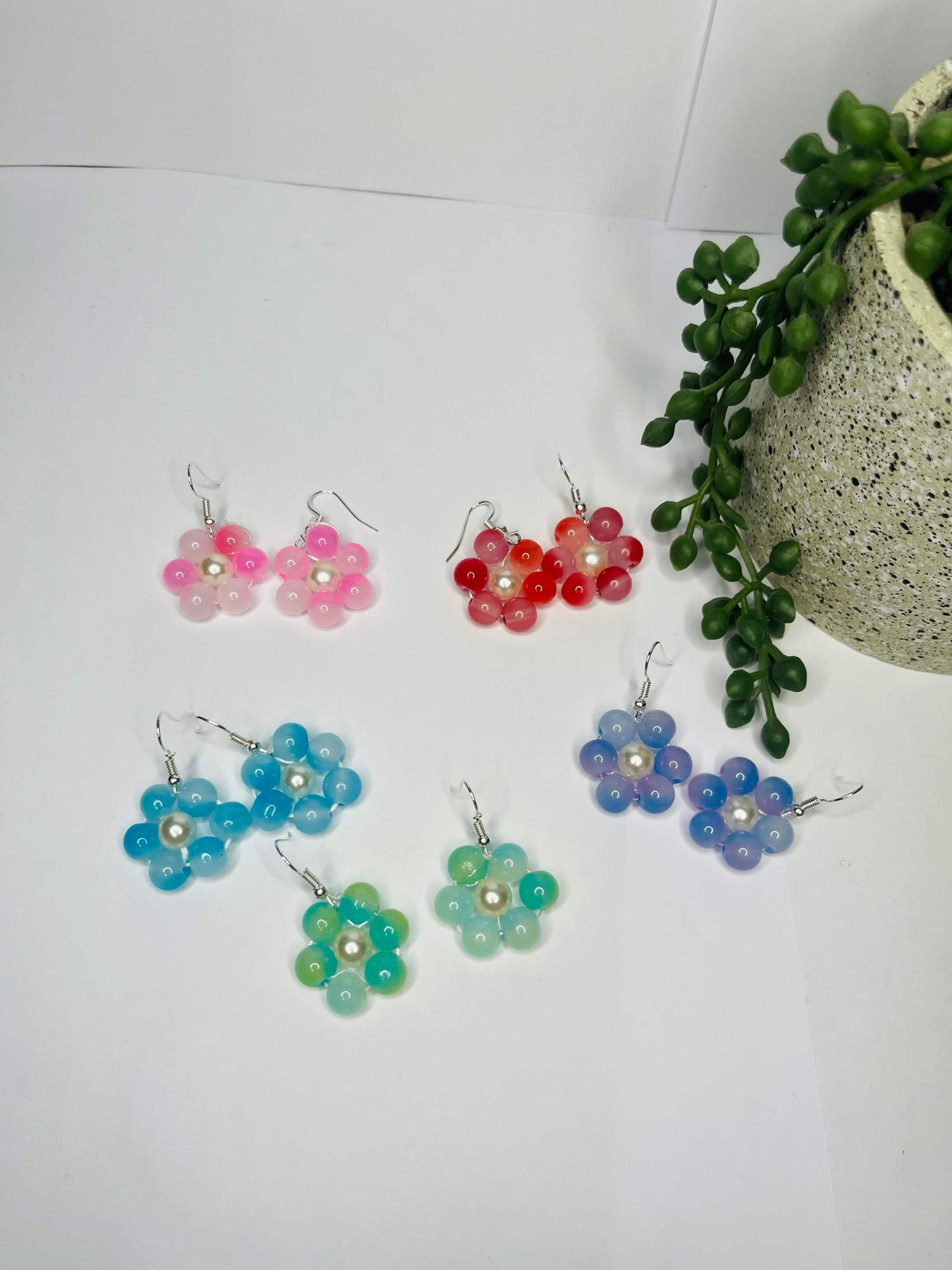 Beaded weaving flower dangle earrings