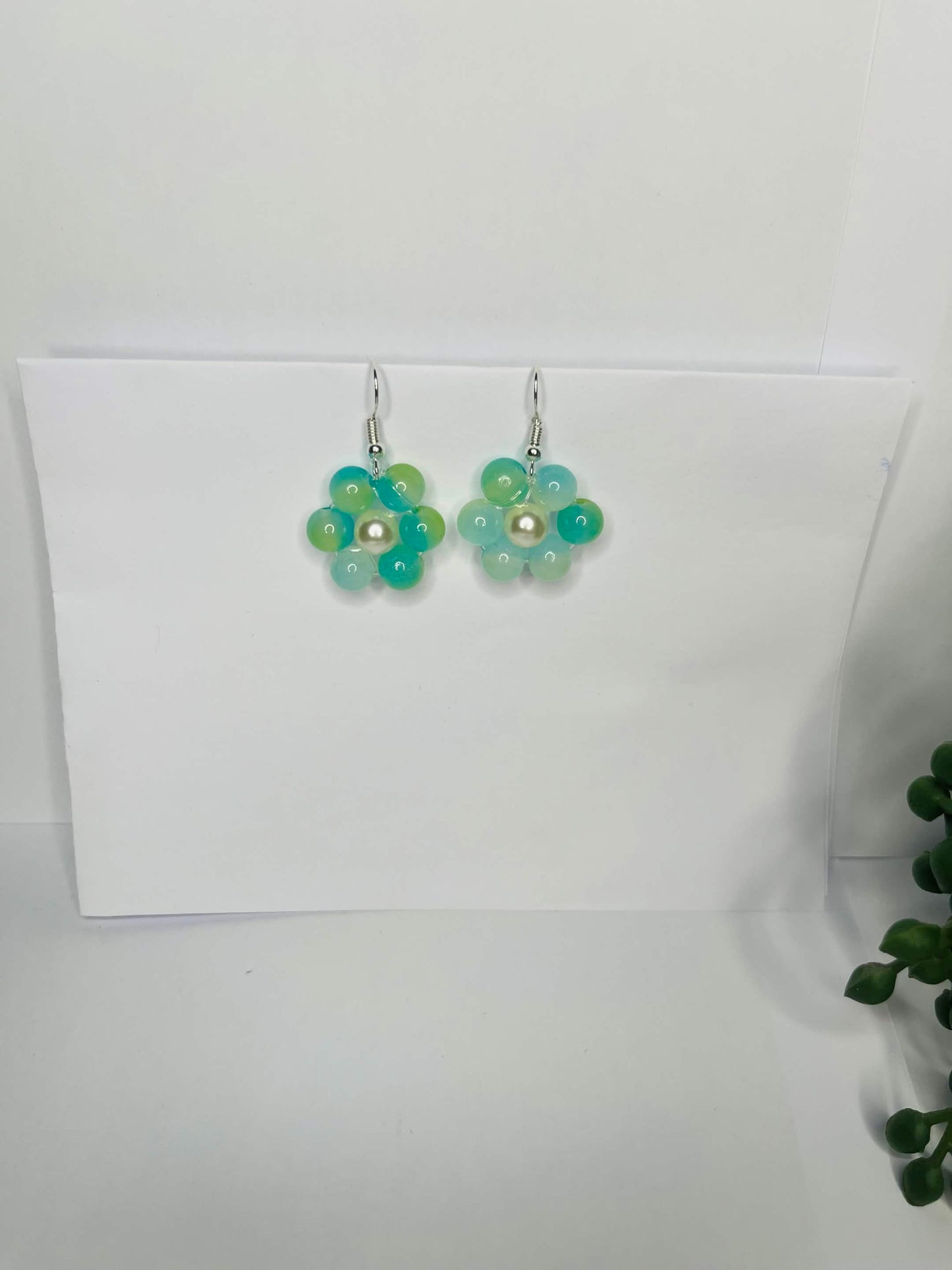 Beaded weaving flower dangle earrings